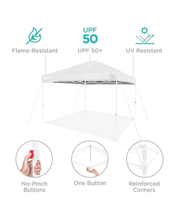 Best Choice Products 10x10ft Easy Setup Pop Up Canopy w/ 1-Button Setup, Wheeled Case, 4 Weight Bags - White - L9 - 1569