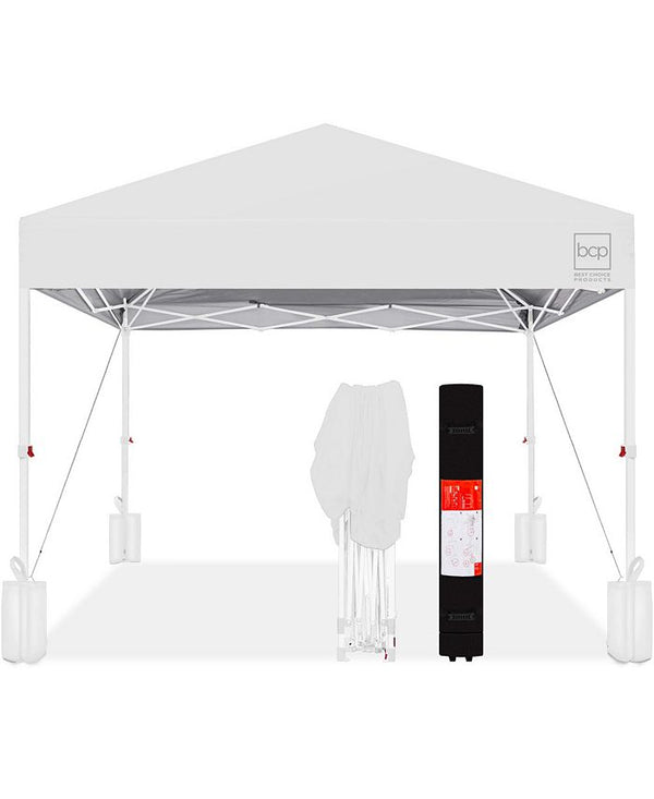 10x10ft Easy Setup Pop Up Canopy w/ 1-Button Setup, Wheeled Case, 4 Weight Bags - White - 785