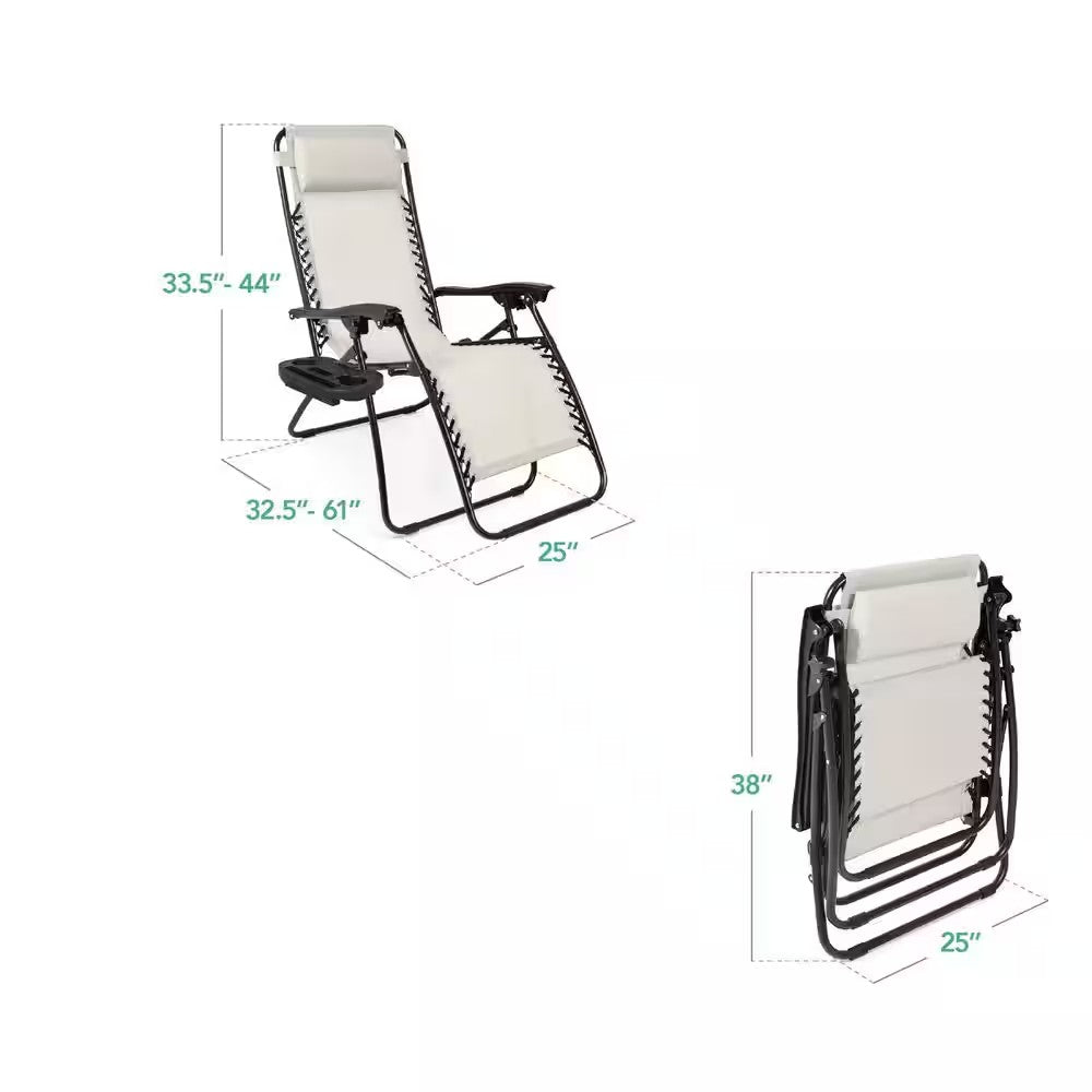 Ivory Metal Zero Gravity Reclining Lawn Chair with Cup Holders (2-Pack) - M3-1546