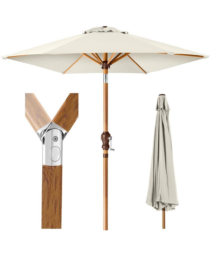 Best Choice Products 10ft Outdoor Woodgrain Pattern Steel Market Patio Umbrella w/ Crank, Tilt - Ivory/Cream - K1 - 352