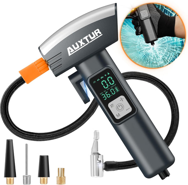 6IN1 Vehicle Tire Inflator Portable Air Compressor|Escape Tool with Safety Hammer and Seat Belt Cutter|Car Tire Air Pump with LED Light|Digital Tire Pressure Gauge|Car Accessories for Emergency - J65