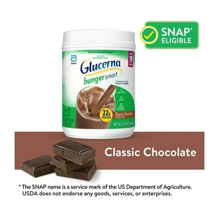 Glucerna Hunger Smart Diabetic Protein Shake, Classic Chocolate, 22.3-oz Tub, 1 Count - 594