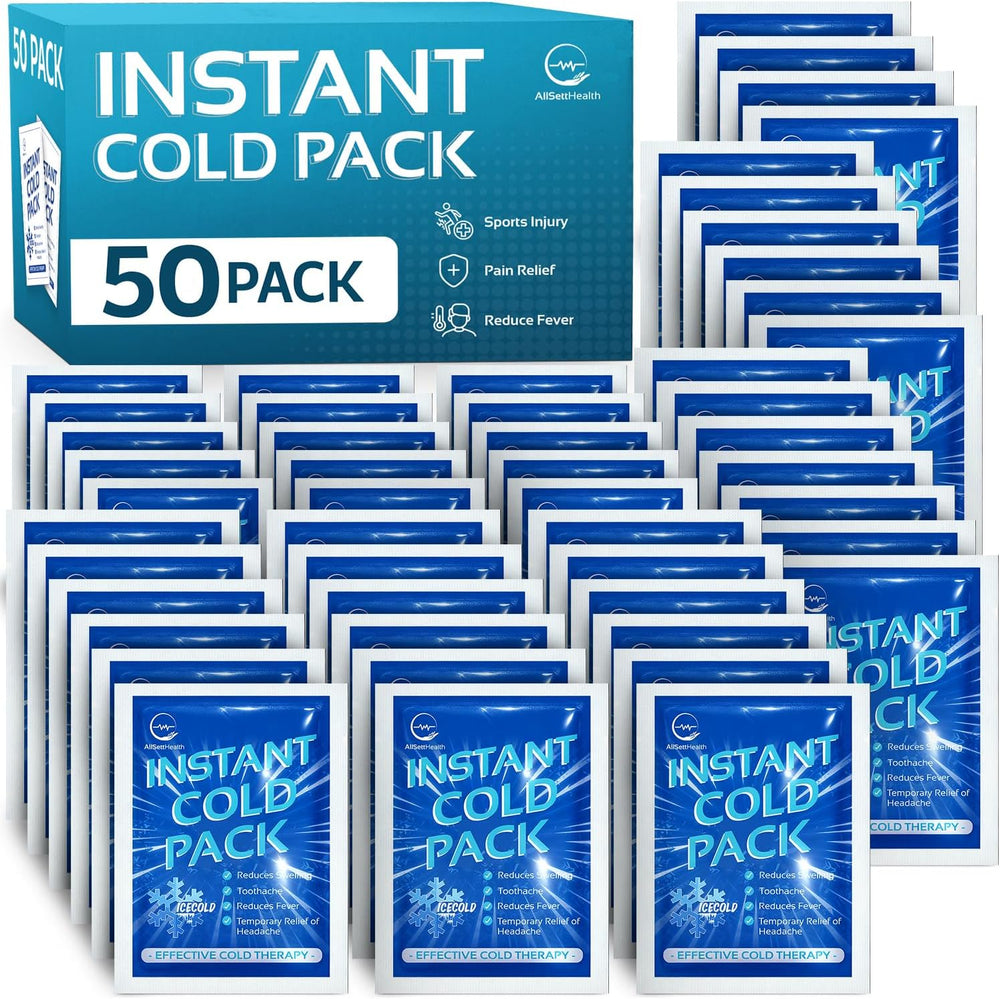 50 Pack Instant Ice Cold Pack (6  x 4.5 ) - Disposable Instant Ice Packs for Injuries | Cold Compress Ice Pack for Pain Relief 1372