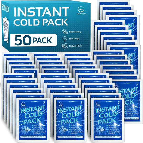 50 Pack Instant Ice Cold Pack (6  x 4.5 ) - Disposable Instant Ice Packs for Injuries | Cold Compress Ice Pack for Pain Relief 1372