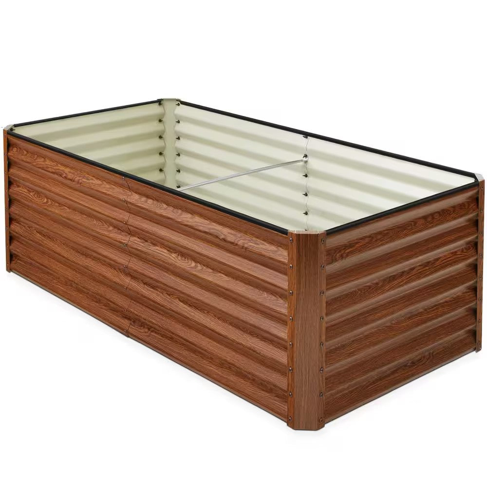 6×3×2ft Steel Raised Garden Bed — Wood Grain — F125