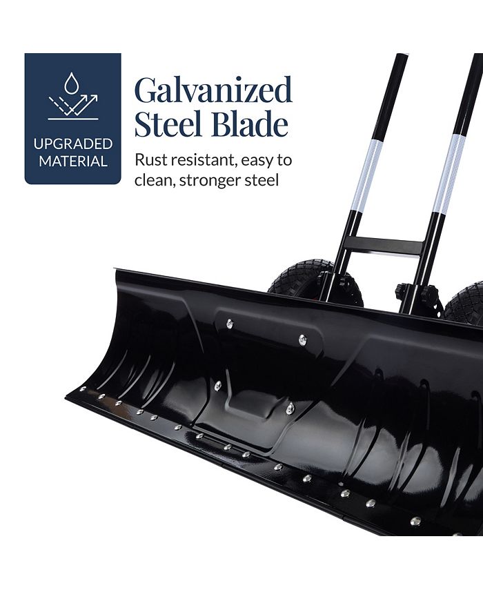 Best Choice Products Adjustable Handle, Blade Angle, Reflective Tape 36in Hand Snow Pusher w/ 2 Wheels - Black - B7 - 1439