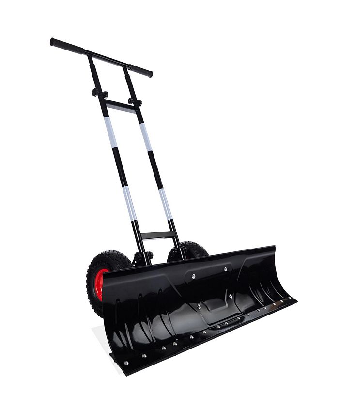 Best Choice Products Adjustable Handle, Blade Angle, Reflective Tape 36in Hand Snow Pusher w/ 2 Wheels - Black - B7 - 1433