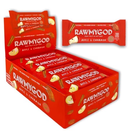 RAWMYGOD Fruit and Nut Bars, Apple & Cinnamon, Gluten Free, Vegan, No Added Sugar (16 Bars)