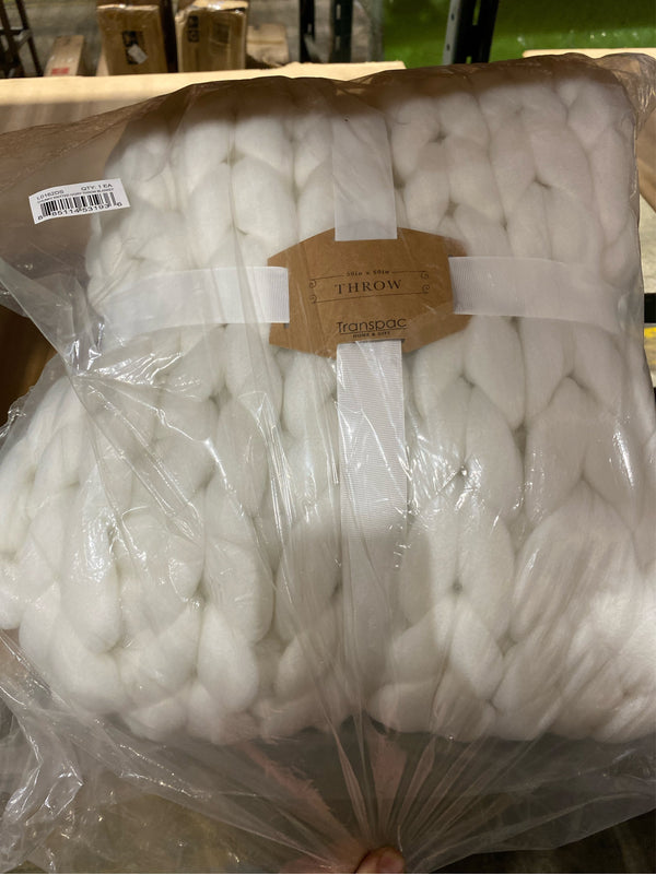 Transpac Polyester Creme Everyday Chunky Knitted Ivory Throw Blanket - G10 - 176