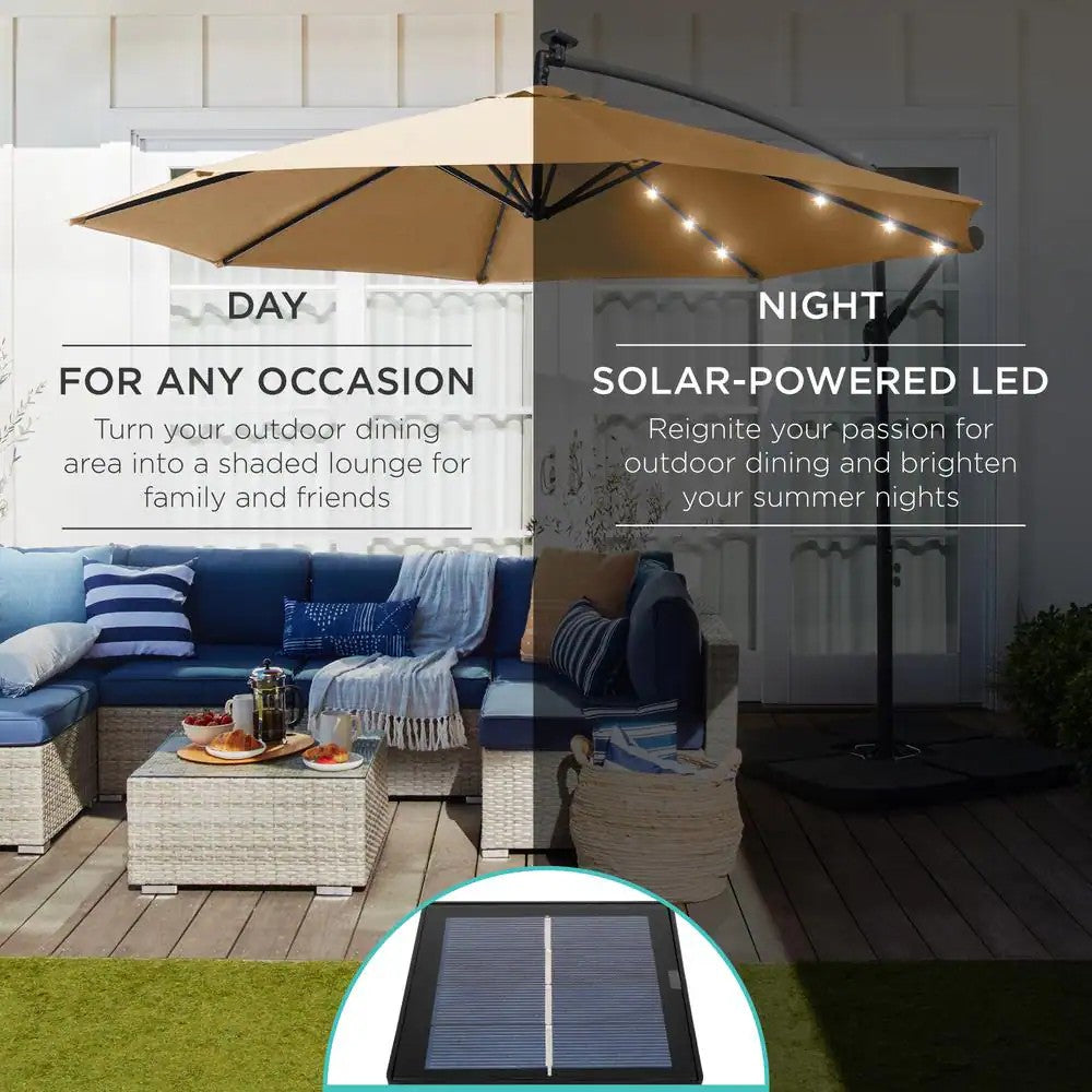 10 ft. Cantilever Solar LED Offset Patio Umbrella with Adjustable Tilt in Sand - G2 - 2003