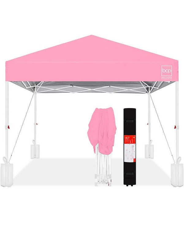 10x10ft Easy Setup Pop Up Canopy w/ 1-Button Setup, Wheeled Case, 4 Weight Bags - Multi 330