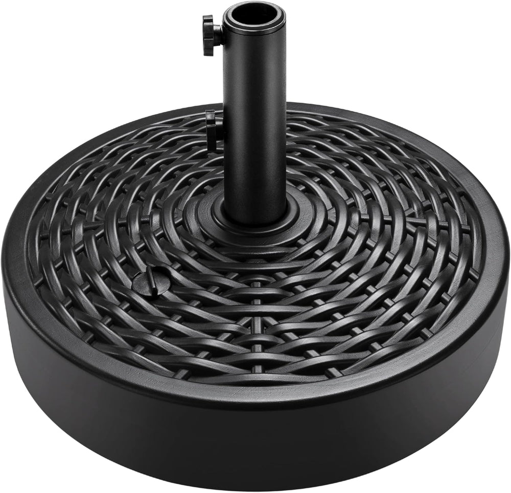 Fillable Umbrella Base Stand, Round Faux Wicker Plastic Patio Umbrella Base Stand, Pole Holder for Outdoor, Lawn w/ 55lbs Weight Capacity, 2 Adjustment Knobs - J172