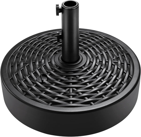Fillable Umbrella Base Stand, Round Faux Wicker Plastic Patio Umbrella Base Stand, Pole Holder for Outdoor, Lawn w/ 55lbs Weight Capacity, 2 Adjustment Knobs - J172