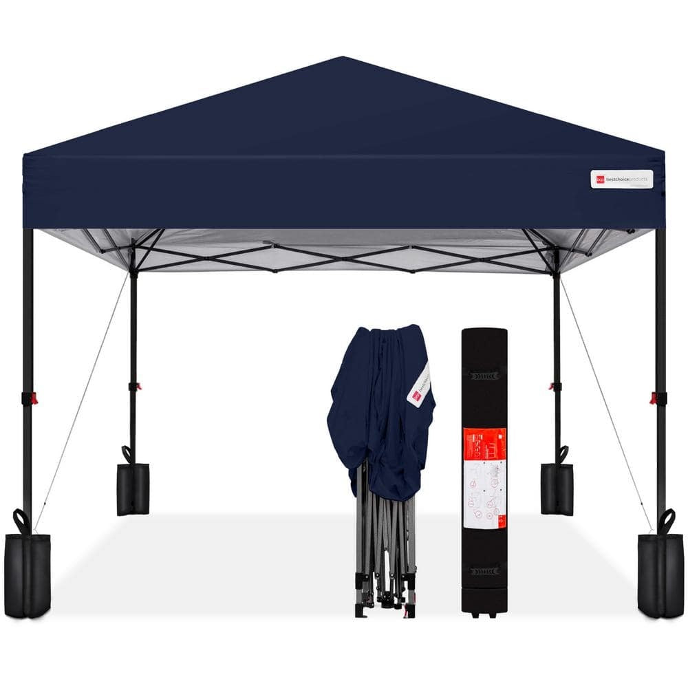12x12ft Easy Setup Pop up Canopy W/ 1-Button Setup Wheeled Case 4 Weight Bags - Navy Blue 290
