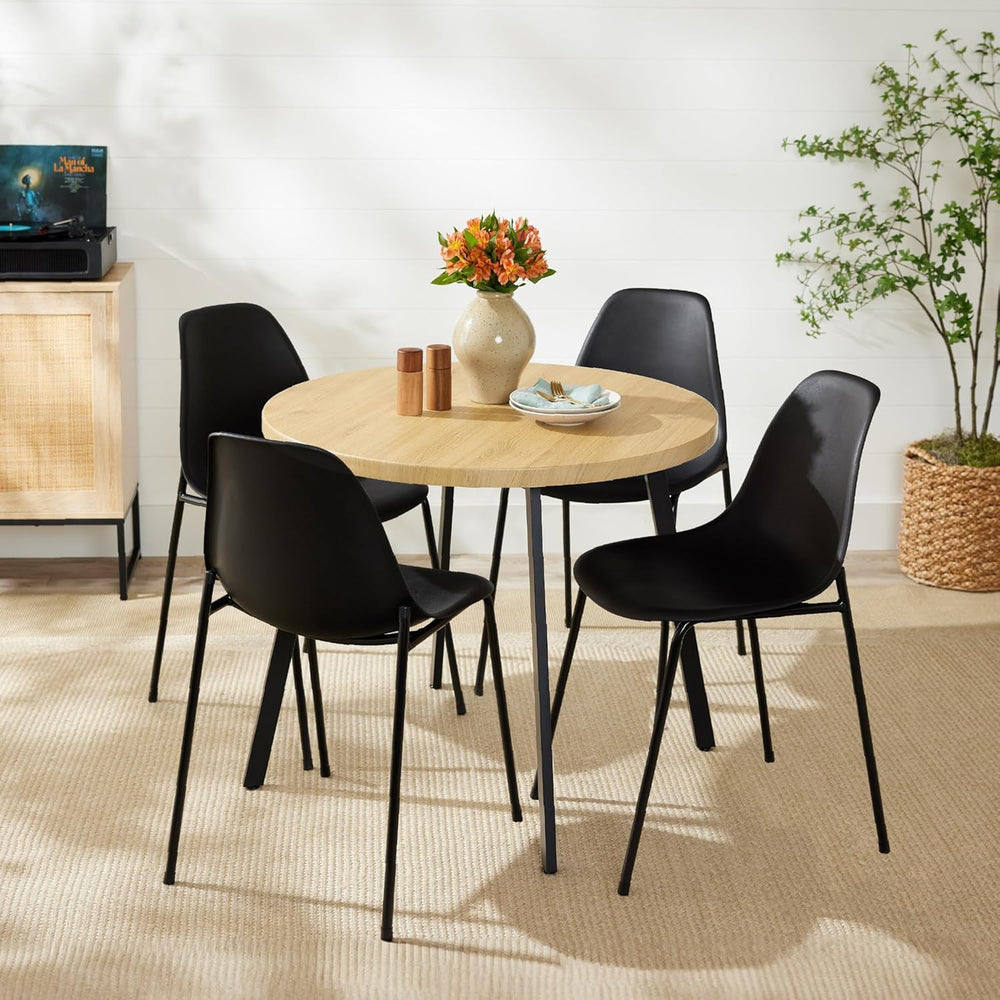 Best Choice Products Round Mid-Century Modern 35.5in Dining Table, Space-Saving Dinette for Home, Kitchen, Apartment w/Steel Legs - Natural 1855
