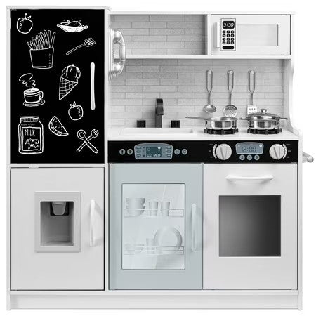 Best Choice Products Pretend Play Kitchen Wooden Toy Set for Kids w/ Telephone, Utensils, Oven, Microwave - White -G3-1960