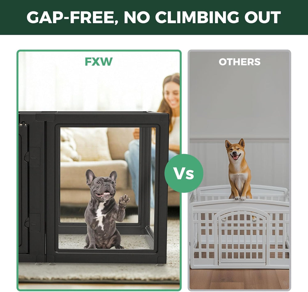 FXW AuraSpace Acrylic Indoor Dog Playpen for Small and Medium Dogs, 30 Inch, 12 Panels, Black - D5 - 408