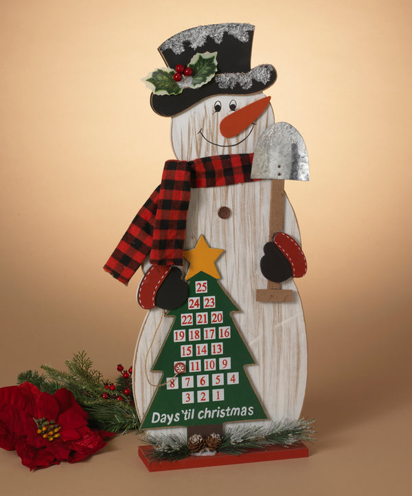 The Gerson Company Decorative Figurines - White & Red Wood Snowman Countdown Calendar Sign -F12-0211