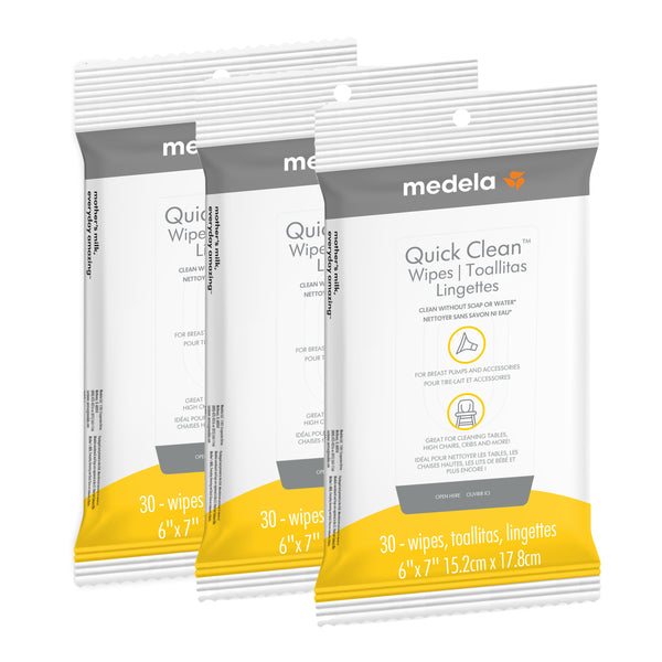 Medela Quick Clean Breast Pump and Accessory Wipes - 3 Packs of 30 Count -J9-0531