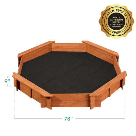 Best Choice Products Kid's Octagonal Wooden Outdoor Sandbox w/ Benches, 8 Seats, Cover, XL Sandpit, Liner - Brown - L7 - 1558