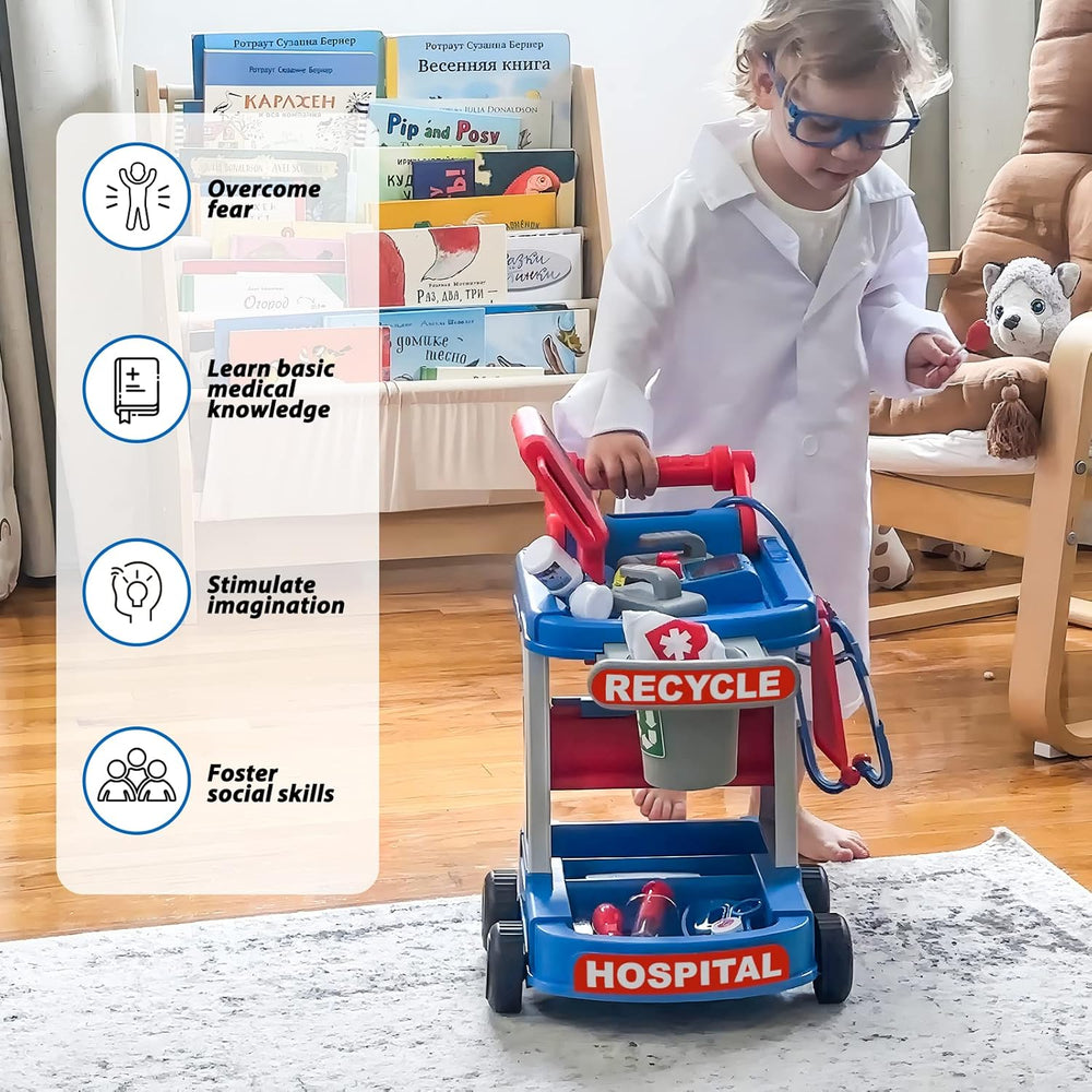 Liberry Doctor Kit for Toddlers Ages 2 3 4 5, Pretend Kids Doctor Playset with Cart, Costume and Stethoscope, Role Play Medical Toys Birthday Gift for Girls Boys (Blue) 1274
