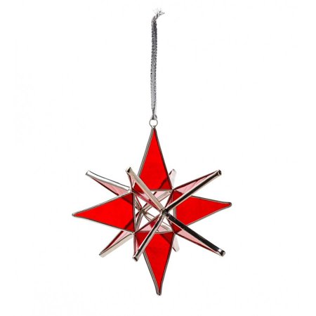 Wind & Weather Stained Glass Moravian Star Ornament with Hanging Ribbon - Red - K9 - 476