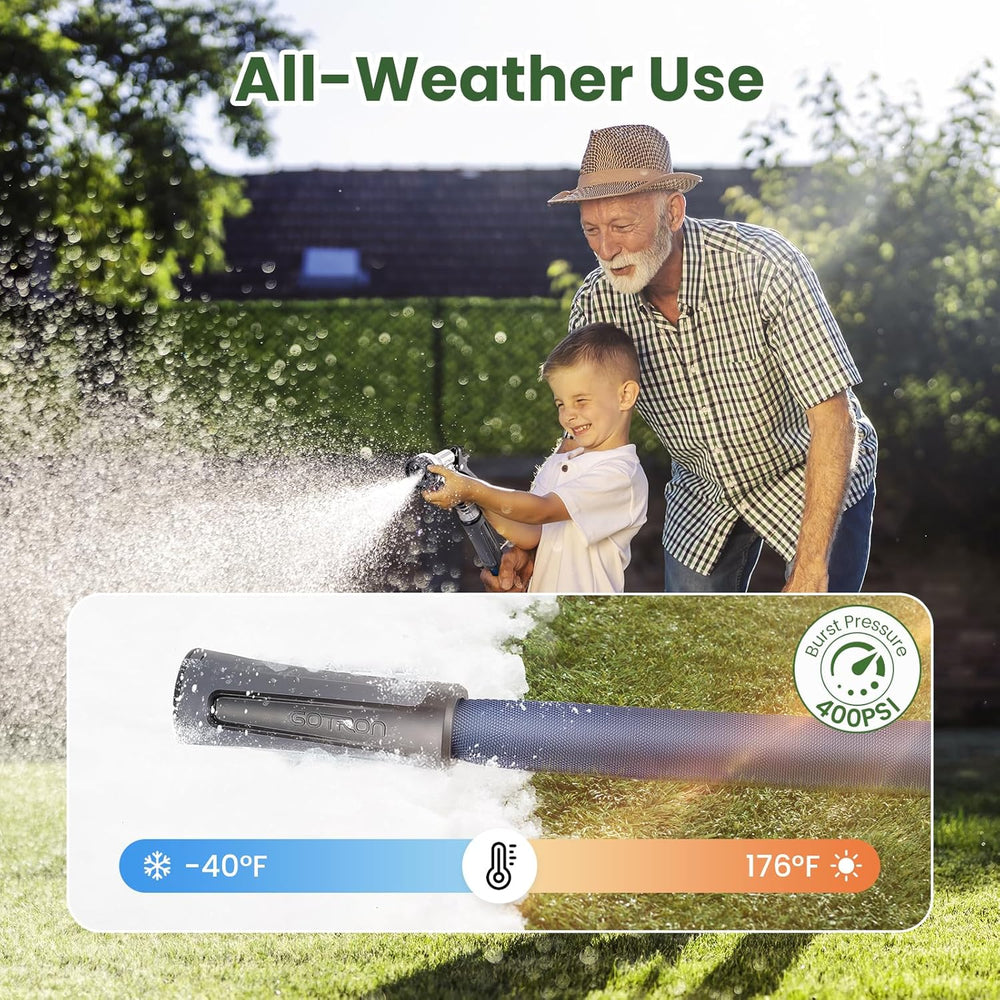 Gotron Garden Hose 50ft, Non-Expanding Lightweight Water Hose with 7 Function Nozzle & 360  Swivel Grip, Flexible, Kink-Free, Wear-Resistant, Leak-Proof, 3/4" Thickened Connector, Yard, Garden 1972