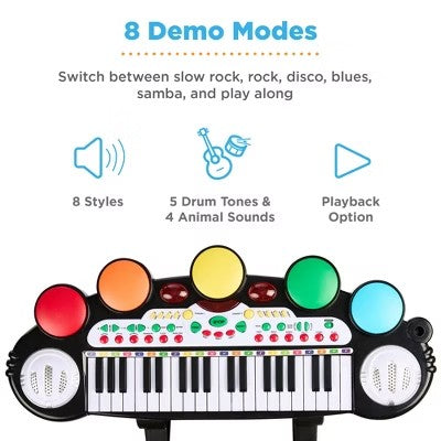 Best Choice Products 37-Key Kids Electronic Piano Keyboard w/ Multiple Sounds, Lights Microphone, Stool - Black - G2 - 1959