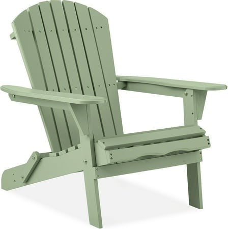 Folding Wooden Adirondack Chair, Accent Furniture W/ Natural Woodgrain - Sage Green M10
