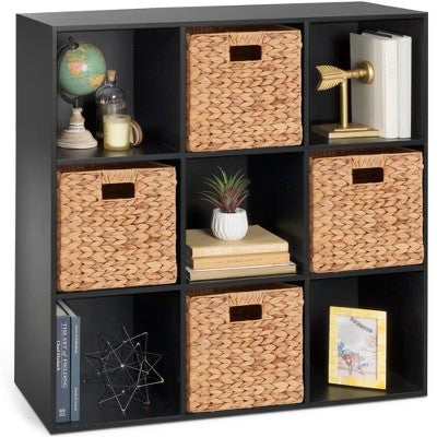 9-Cube Bookshelf, Display Storage System, Compartment Organizer w/ 3 Removable Back Panels - Black 718