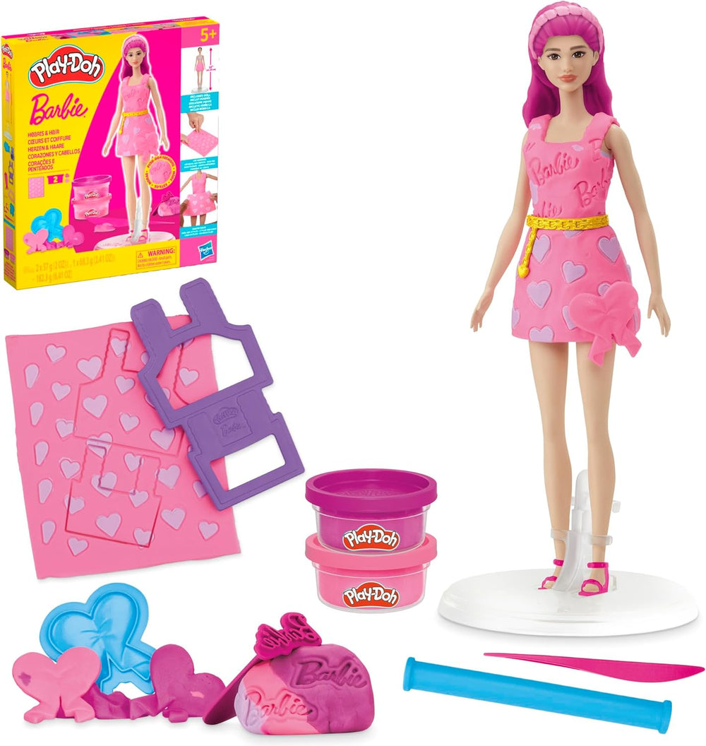 Play-Doh Barbie Hearts and Hair Set, Make Doll Clothes with Modeling Compound & 10 Fashion Accessories, Arts & Crafts for Girls & Boys 5+ 1272