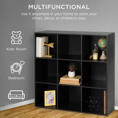 Best Choice Products 9-Cube Bookshelf, 13.5in Display Storage System, Organizer w/ Removable Back Panels - Black - L5 - 1976