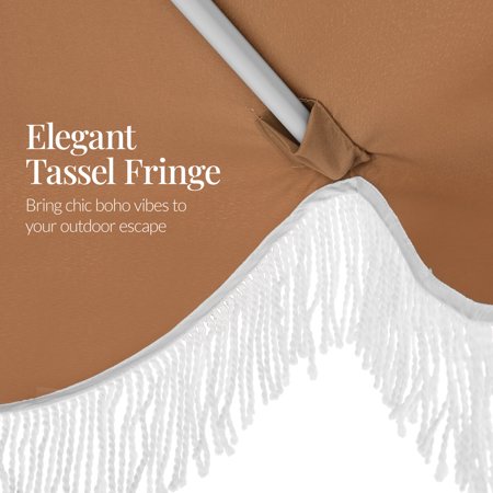 Best Choice Products 9ft Fringe Market Umbrella Boho Patio Sunshade w/ Tilt, UPF50+ - Tan - L2 - 346