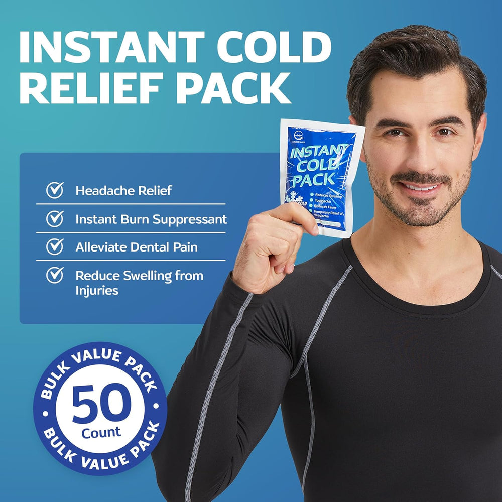 50 Pack Instant Ice Cold Pack (6  x 4.5 ) - Disposable Instant Ice Packs for Injuries | Cold Compress Ice Pack for Pain Relief 1372