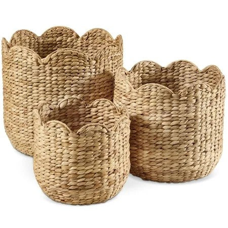 Scalloped 3PC Water Hyacinth Nesting Baskets - Natural - 264