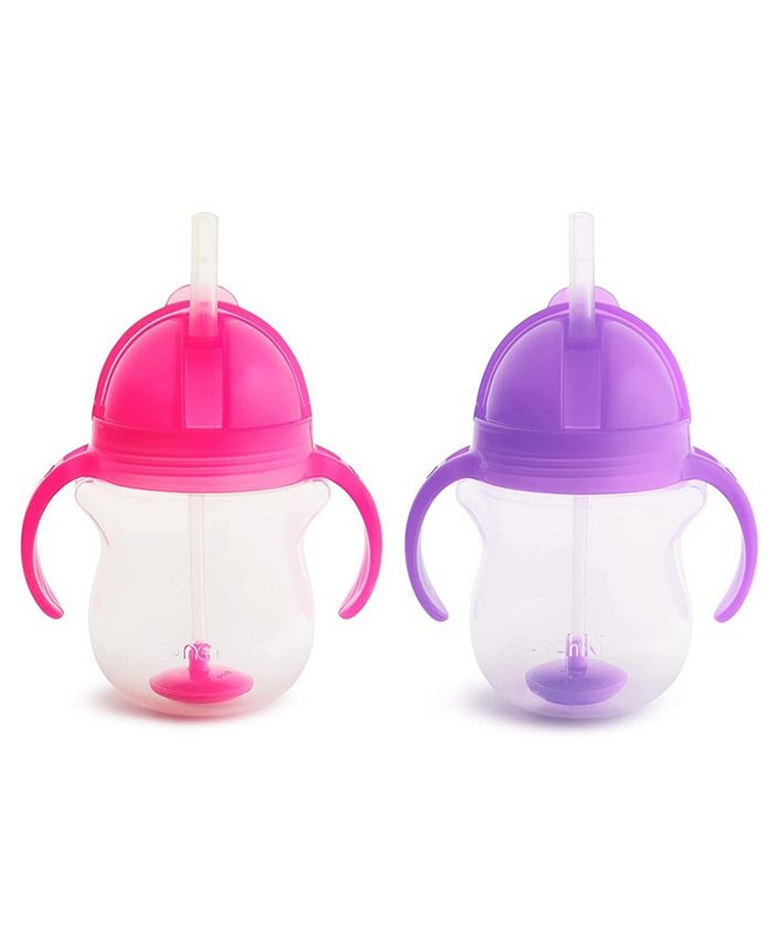 Munchkin Toddler Click Lock Weighted Straw Cup, 7 oz, Pink/Purple, Pack of 2 - Multi - C11 - 487