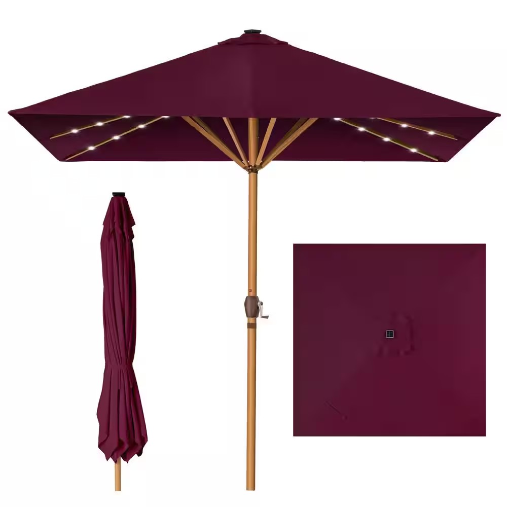 9 ft. Steel Market Patio Umbrella in Burgundy - L155