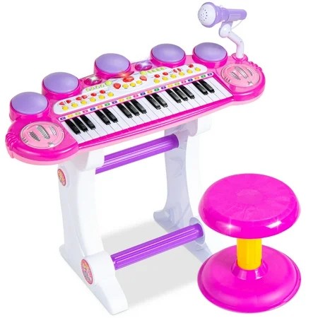 Best Choice Products 37-Key Kids Electronic Piano Keyboard w/ Multiple Sounds, Lights Microphone, Stool - Pink - L105