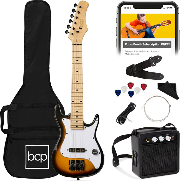 30in Kids Electric Guitar Kit w/ 5W Amp & Accessories — Sunburst — H104