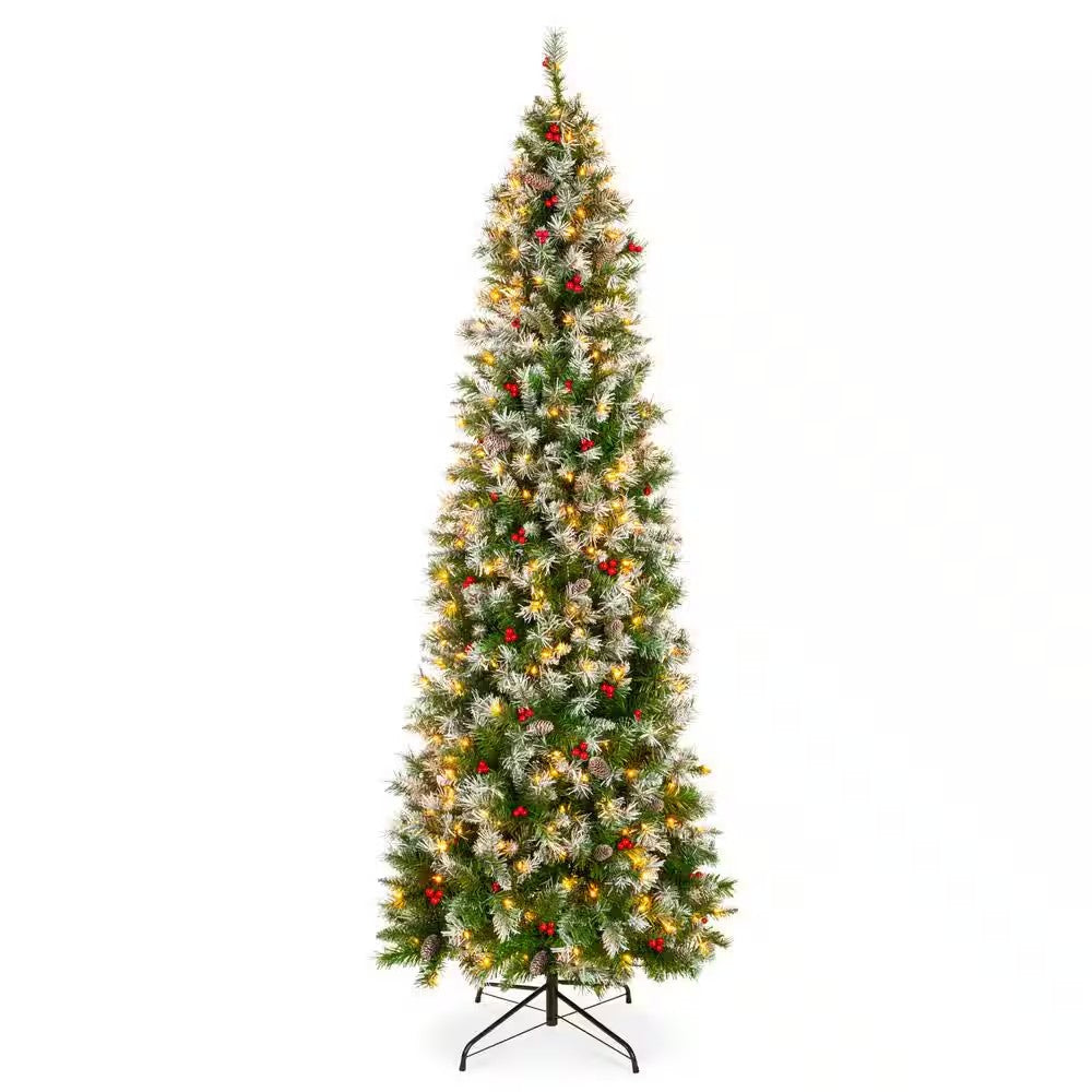 7.5ft Flocked Pre-Lit Tree w/ Cones & Berries — F9