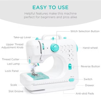 Best Choice Products 6V Portable Sewing Machine, 42-Piece Beginners Kit w/ 12 Stitch Patterns -J5-0425