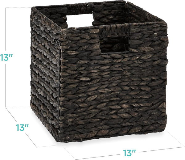 Best Choice Products 13x13in Pack of 5 Cube Storage Baskets, Water Hyacinth Multipurpose Collapsible Organizers, Handwoven Laundry Totes for Laundry, Living Room, Kids Room & Nursery - Black - A10 - 1473
