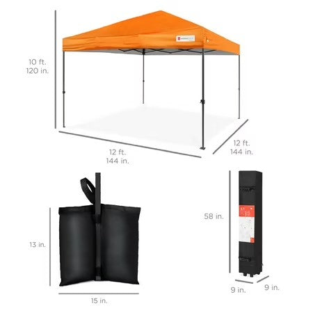 Best Choice Products 12x12ft Easy Setup Pop Up Canopy w/ 1-Button Setup, Wheeled Case, 4 Weight Bags - Orange - G7 - 224