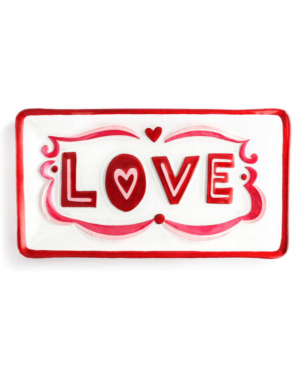White & Red 'Love' Framed Rectangle Platter - G14 - 319