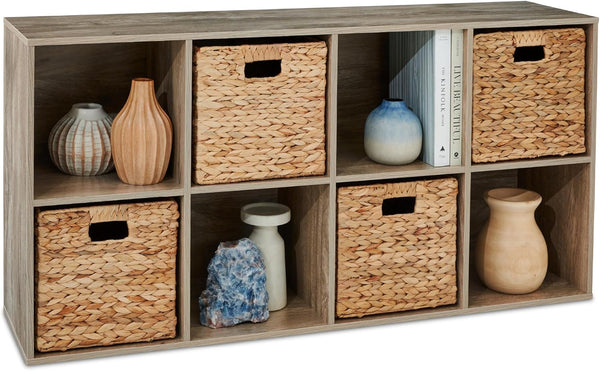 8-Cube Storage Organizer, 11in Shelf Opening, Bookcase, Display Shelf, Customizable w/ 3 Removable Back Panels   Greige 753