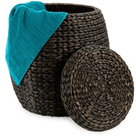 Best Choice Products Vintage Multipurpose Hyacinth Storage Organizer Tote Basket w/ Lid - Brown -A5-0501
