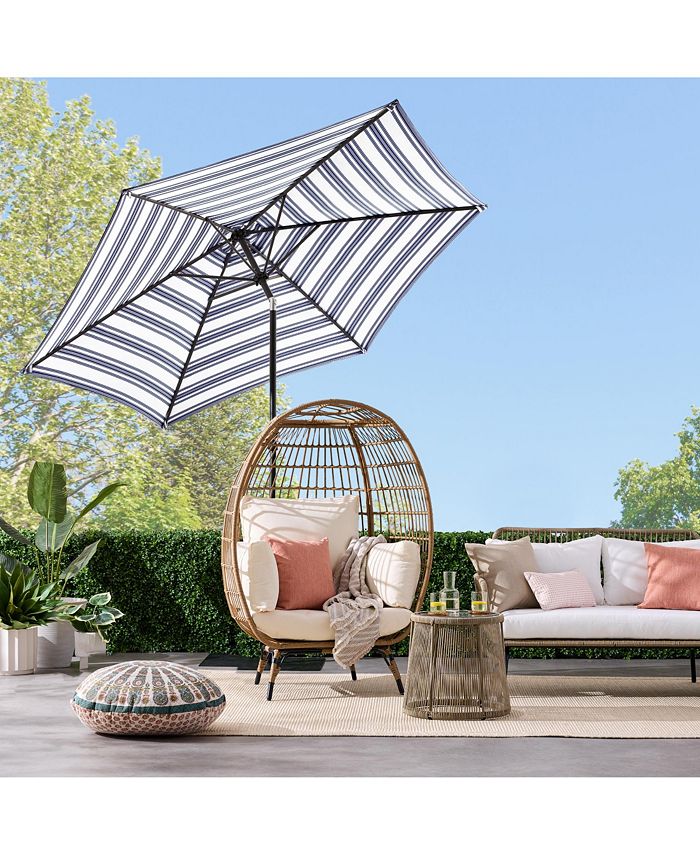 Best Choice Products 10ft Outdoor Steel Striped Market Patio Umbrella w/ Crank, Tilt Push Button, 6 Ribs - Blue - K7 - 464