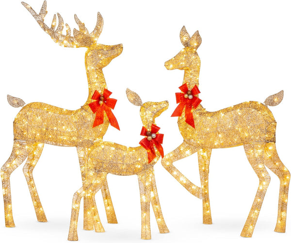Best Choice 5ft Lighted 3-Pc Deer Set, 360 LEDs — Gold — F102