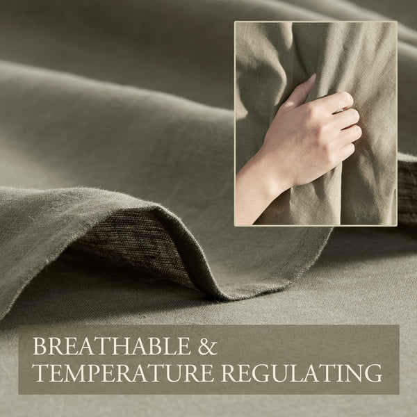 DAPU Pure Linen Sheets Set, 100% French Linen from Normandy, Breathable and Durable for Hot Sleepers, 4 Pcs Set - 1 Flat Sheet, 1 Fitted Sheet, 2 Pillowcase (Forest Green, King) 1303