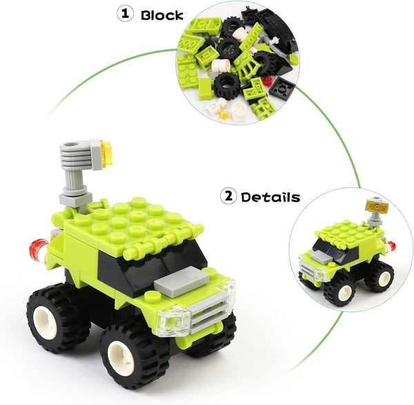 IAMGlobal 12 Mini Pull Back Cars Building Blocks Toy Set, Trucks Toy Vehicles Set Stem Toys, Party Supplies Gifts Party Favor for Kids, Goodie Bags, Birthday, Carnival Prizes 1359